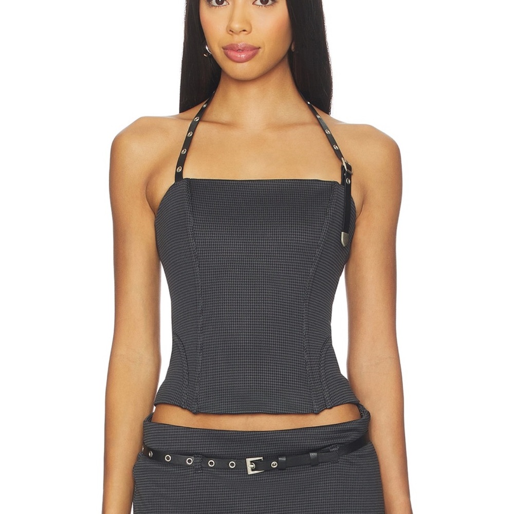 Textured Black Halter Corset Top